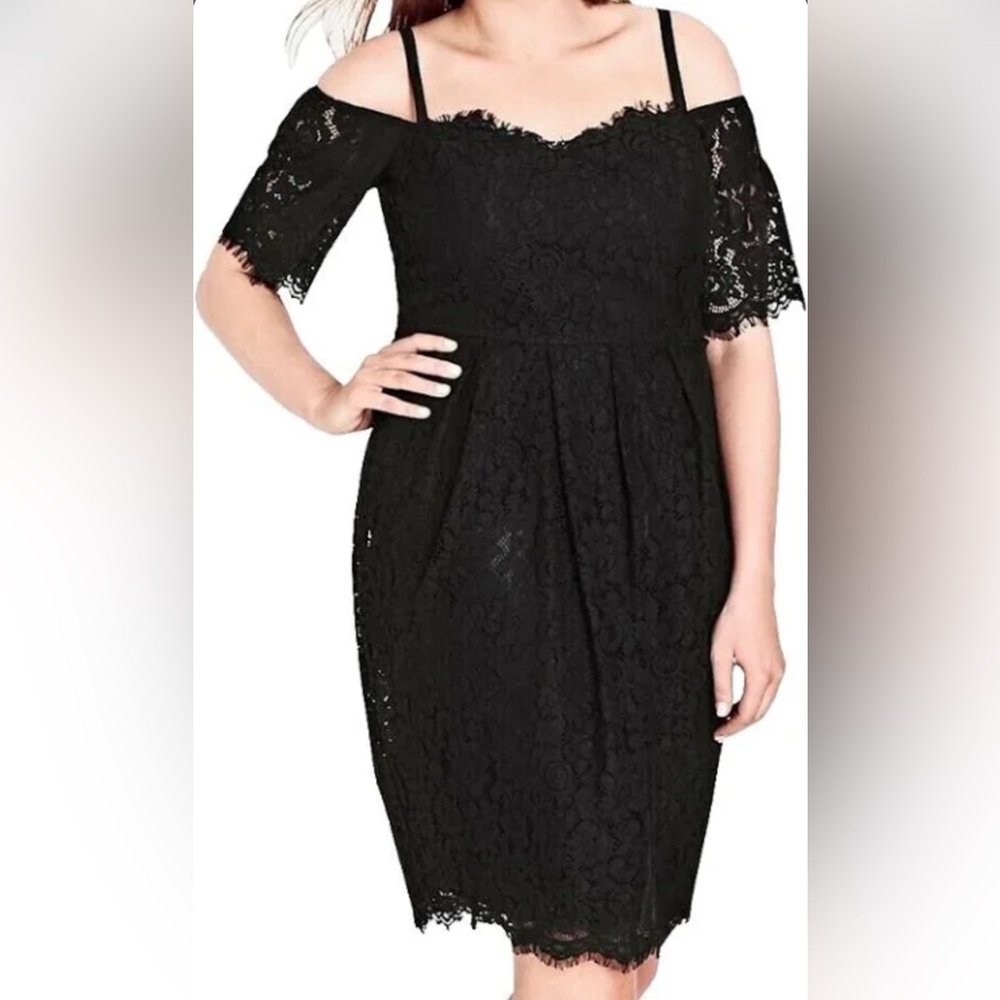 City Chic Lace Whisper Dress in Navy Size 16